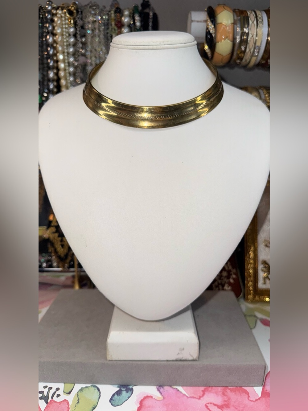 Vintage Made In India Brass Gold Tone Wide Collar Choker Necklace
